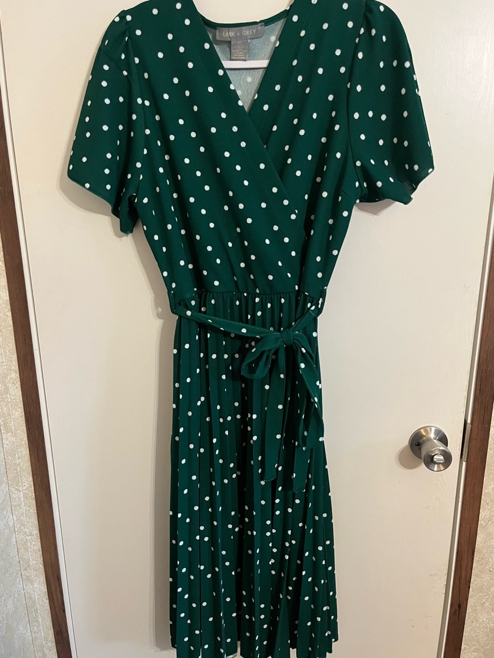 Emerald Green Polka Dot Wrap Midi Dress